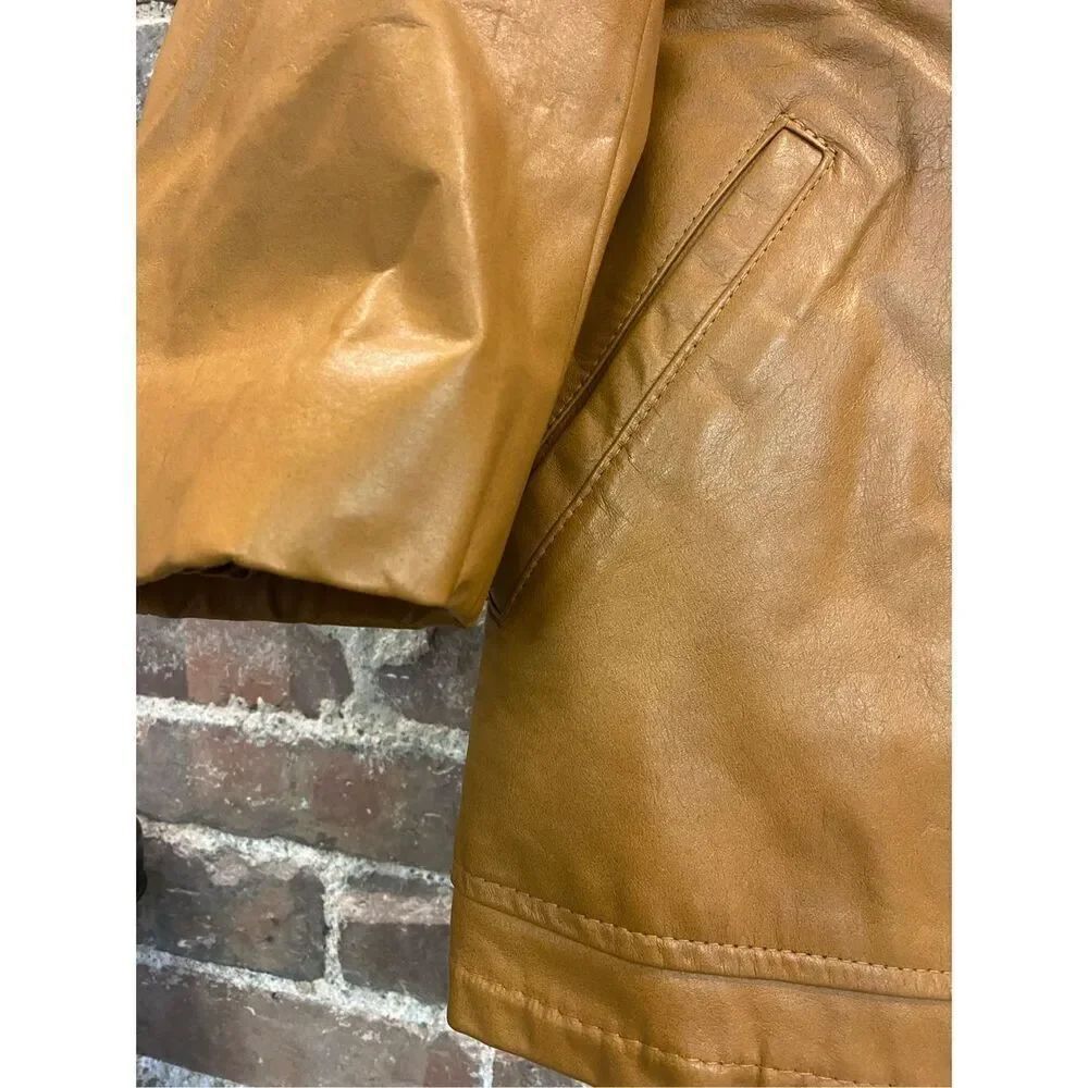 Genuine Leather Vintage 1970s Faux Fur Removable Liner Carmel Jacket • SIZE 40 - Picture 5 of 16